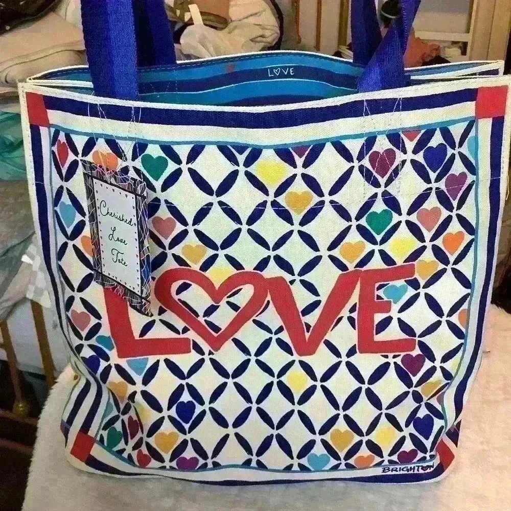 Giant Brighton Tote Shopper’s Canvas Bag Love Themed Hearts Gift New NWT